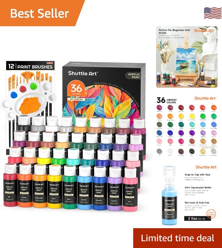 Artist-Quality Non-Toxic 36 Colors Acrylic Paint Set – Waterproof & Fast Drying