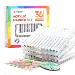 36 Colors Acrylic Paint Markers Pens Set, Soft Brush Tip Markers with Fast Dr…