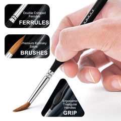 Kolinsky Sable Watercolor Brushes, 10pcs 5/0,3/0,2/0,0,1,2,3,4,6,8, Black
