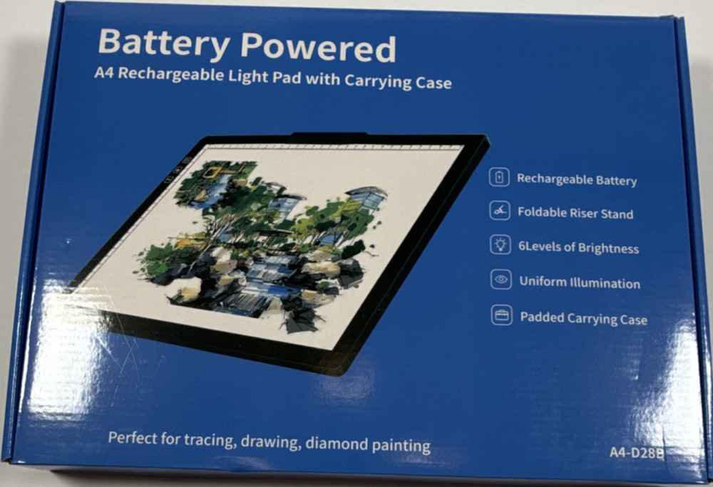 A4-D28B Battery Powered Rechargeable LED Light Pad w/ Carrying Case, 6 Levels