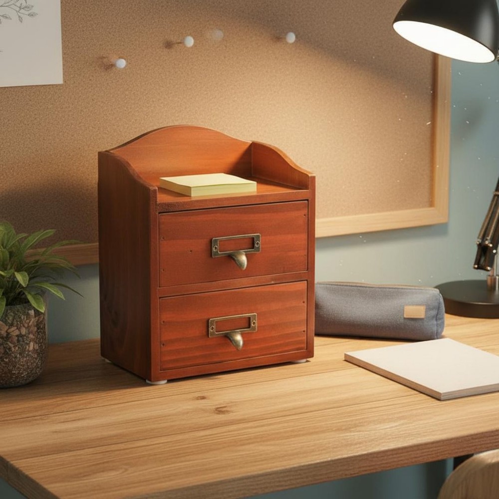 Retro Wooden Desk Drawers Hand Polished Vintage Desktop Cabinet for Dorm Room