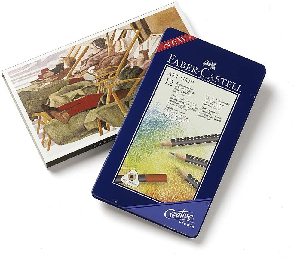 FABER -CASTELL 12 ART GRIP COLOUR PENCILS – MIXED COLOURS ERGONOMIC GRIP SEALED
