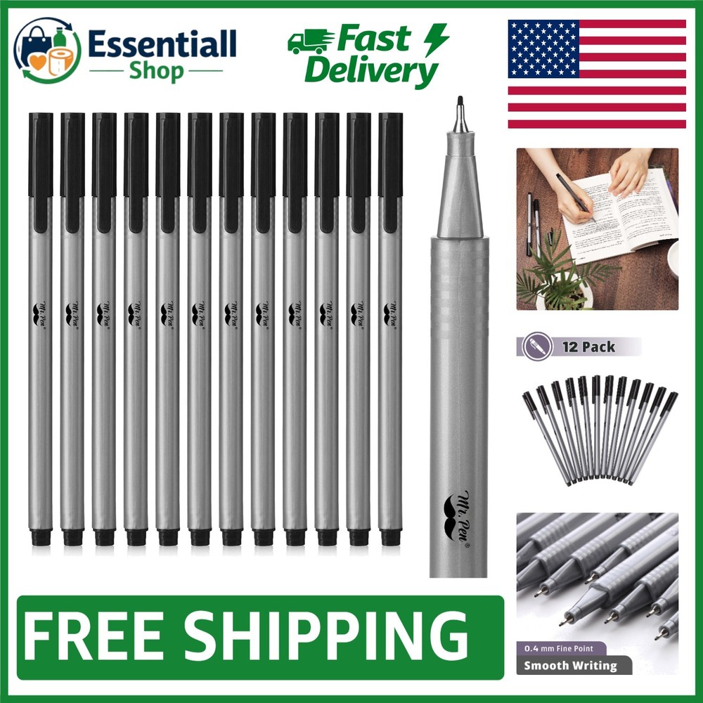 Black Fineliner Pens 12 Pack – Precision Writing & Drawing Tools for Art Lovers