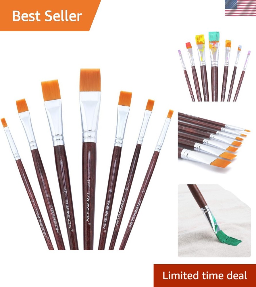 Durable Short Handle Flat Brush Set – 7 Sizes for Acrylic, Gouache & Watercolor