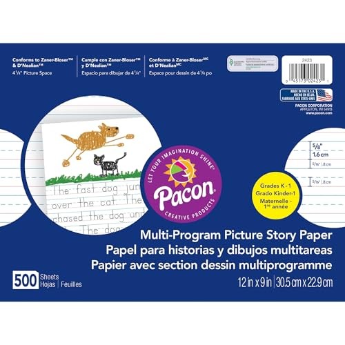 Pacon 2423 Multi-Program Picture Story Paper, 5/8-Inch Long Rule, 12 x 9, White
