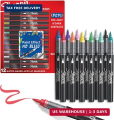 Sharpie Creative Markers, Water-Based Acrylic, Brush Tip, Assorted Colors, 12 Co
