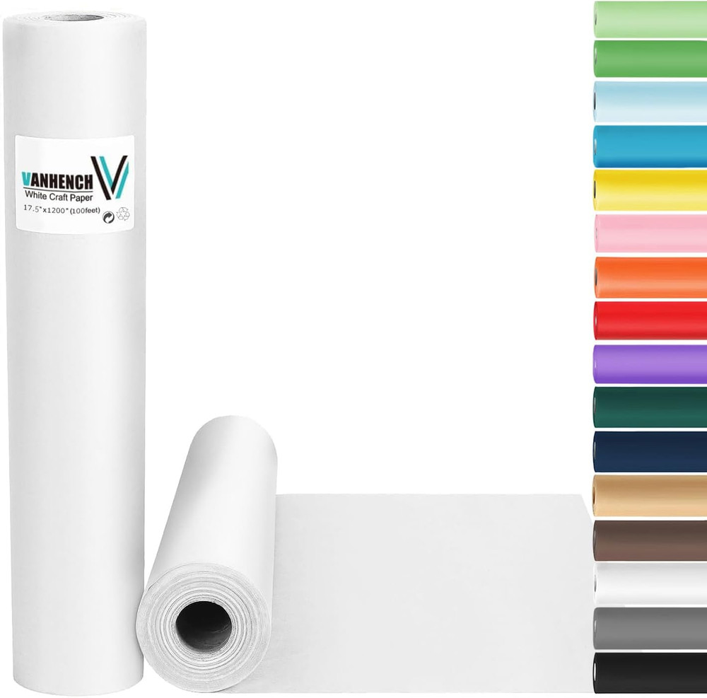 Vanhench White Wrapping Paper 17.5″X1200″(100′), Bulletin Board Easel Painting D