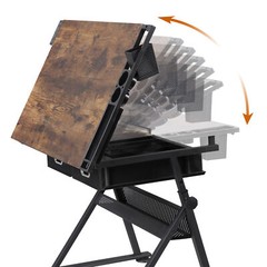 Adjustable Drafting Table Tilting Drawing Desk w/Charging Station & Stool Retro