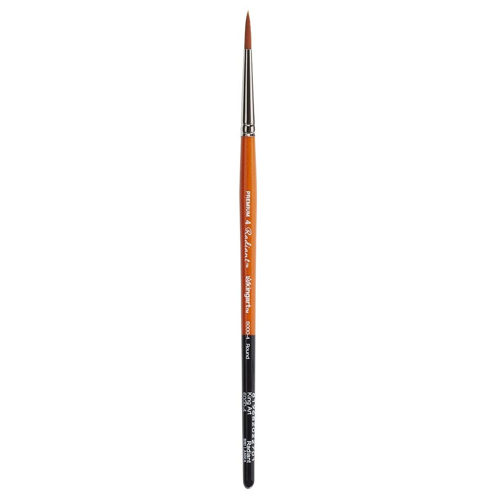 KINGART 6000-4 Taklon Round Paint Brush, 4, Black, Silver, Orange