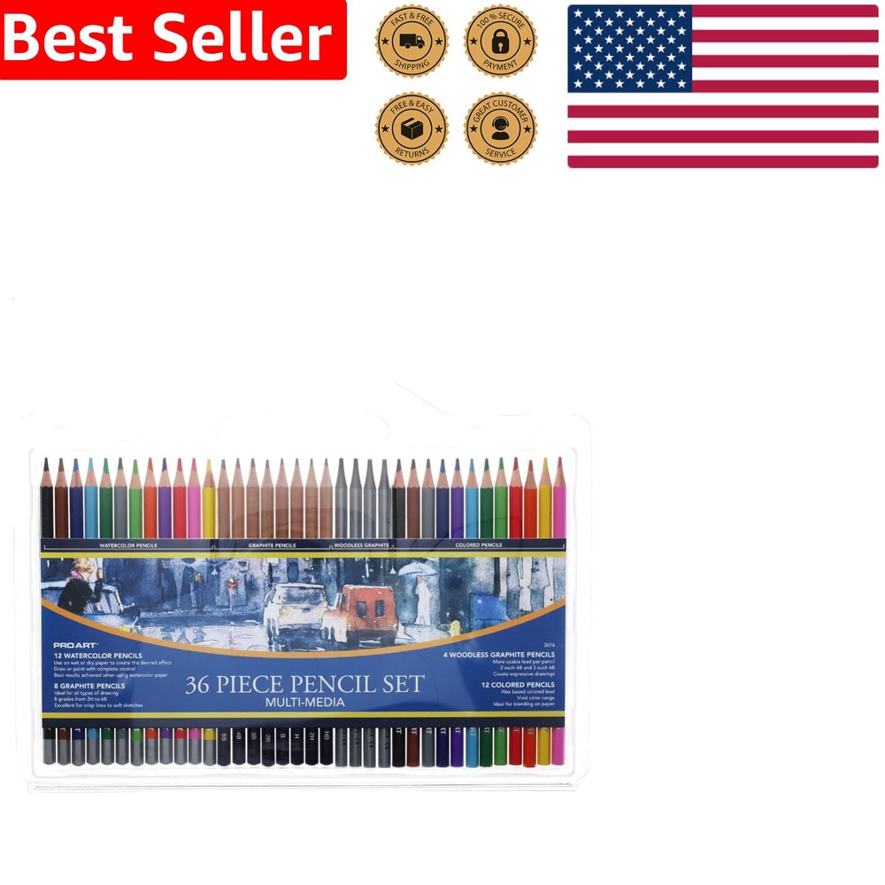Drawing Pencils Set 36 Count Multi-Media Art Sketching Coloring Supply