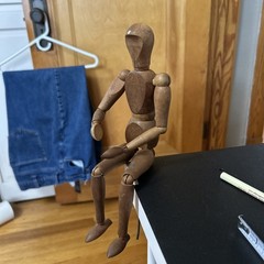Vintage Dark Brown Wood Articulated Artists Figure. Approximately 12” Tall.