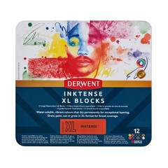 Derwent Inktense XL Blocks 12 Tin, Set of 12, 60mm Extra-Large Block, Water-s…