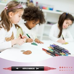 24 Metallic Colors Acrylic Paint Markers, Dual Tip w/ Fine Tip & Brush Tip Pens