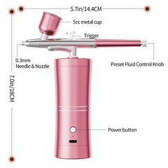 Airbrush Kit Compressor Portable High Pressure Handheld Mini Machine Pink