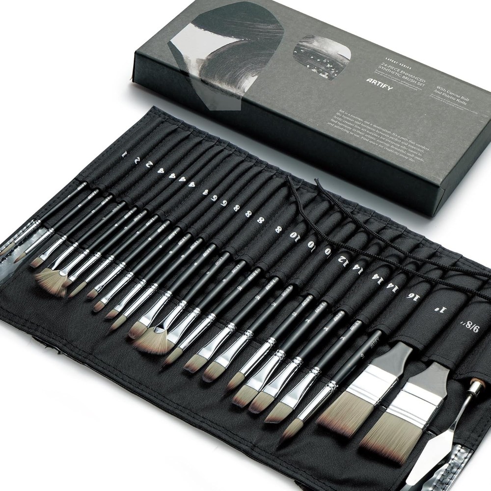 25 Pieces Professional Paint Brush Set – Expert Series Synthetic Nylon Brushes