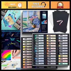 72 Long Chalk Pastel Set – 72 Vibrant Colors, 4 Fluorescent, 6 Papers for Drawin