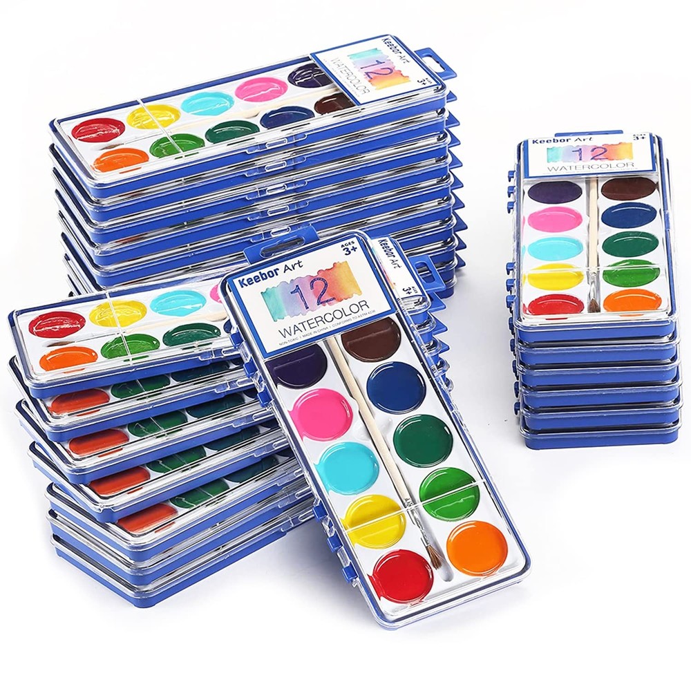 Watercolor Paint Set for Kids, 12 Colors, 24 Pack Washable Water Colors for P…