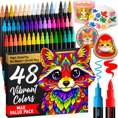 48 Acrylic Paint Markers – Paint Pens for Drawing – for Fabric, Rock, Glass, Woo