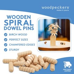 Wood Dowel Pins 4 inch x 1/2 inch Spiral, for Furniture & Crafts|Woodpeckers