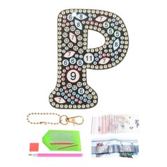 Diamond Art Keychains, 1 PCS Diamond Art Painting Letters Keychains, P
