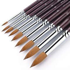 Sable Watercolor Brushes 9pcs #0,#2,#4,#6,#8,#10,#12,#14,#16, Brown-9pcs