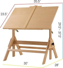 Wood Adjustable Drafting Table: 35.5″ x 23.5″ Art Drawing Desk with Various H…