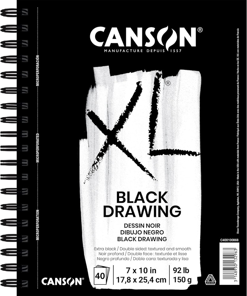 XL Series Drawing Paper, Black, Wirebound Pad, 7X10 Inches, 40 Sheets (92Lb/150G