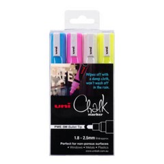 Uni Chalk Marker 1.8×2.5mm Bullet Tip Water Based Formula Vibrant Assorted
