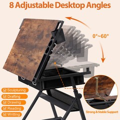Adjustable Drafting Table for Artists – Drawing Table with Drawers & Outlet