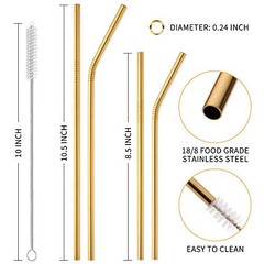 12-Pack Stainless Steel Straws Reusable with Case – Metal Drinking Straws Gold