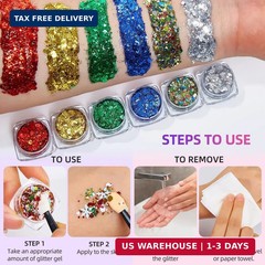 Team Colors DIY Body Glitter Set – 6 Colors: Red Yellow Blue Green Silver & Mult