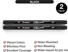 Overseas Black Acrylic Paint Markers, 2 Pack Dual Tip Paint Pens Acrylic Markers