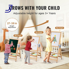 2 in 1 Kids Art Easel Double Sided Wooden Magnetic Whiteboard Chalkboard NEW