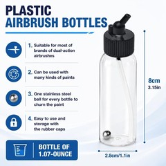 10pcs Airbrush Siphon Feed Jar, 1.07 Ounce(30CC) Plastic Airbrush Bottles Jar…