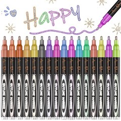 Aen Art Double Line Markers Outline Pens, Squiggles Shimmer 12 Colors
