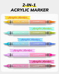 Acrylic Brush Markers, 72 Colors Brush Tip Acrylic Marker Set, 36 Dual-Tip Water