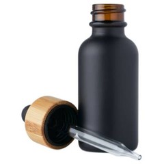 Black Coated Boston Round Glass bottles Black Bamboo Cap 1 oz / 30 ml 24 Pack