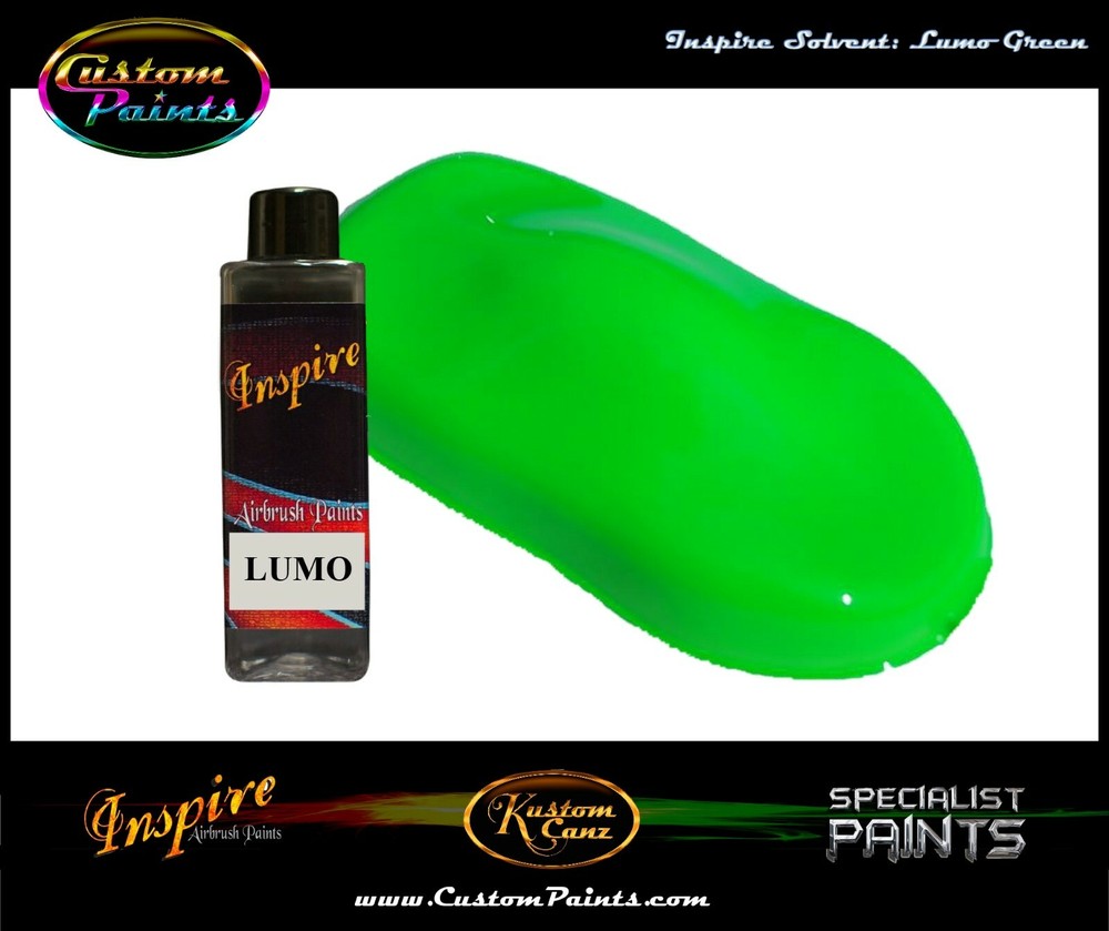 INSPIRE AIRBRUSH LUMO GREEN 4oz (SOLVENT), CUSTOM PAINT, HOK, ARTIST, HOT ROD