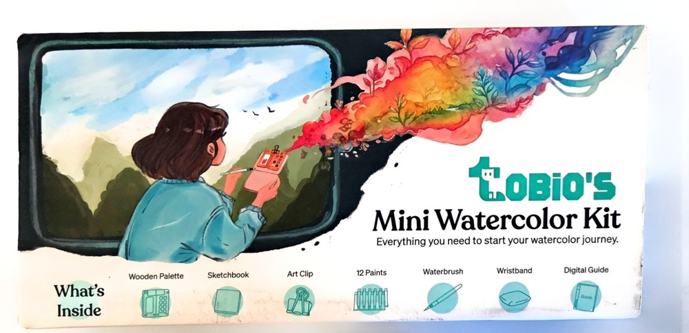 Tobios Mini Watercolor Kit Travel Paint Set 12 Colors Wooden Palette Sketchbook