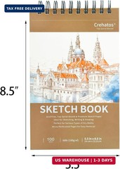 Crehatos 5.5″ x 8.5″ Small Sketch Book, Top Spiral Bound Sketch Pad, 100 Sheets