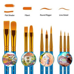 10 Pack Paint Brushes Set for Acrylic Oil Watercolor Face Nail Body Art