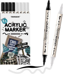 4 Black and 4 White Paint Markers Brush and Bold Dual-Tip Acrylic Paint Marke…