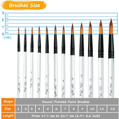 Acrylic Paint Brushes Set, 12Pcs Professional Round-Pointed Tip Artist Paintbrus
