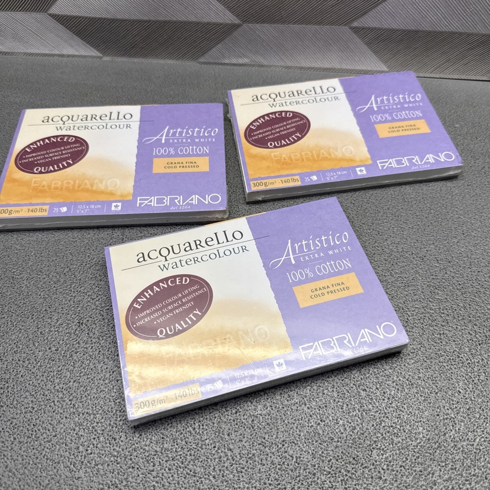 lot of 3 Fabriano Artistico Watercolor Block, 5 x 7, Extra White Cold Press