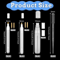 16 Pcs Refillable White Paint Pens, Acrylic Paint Markers, 3mm, 6mm, 15mm Emp…
