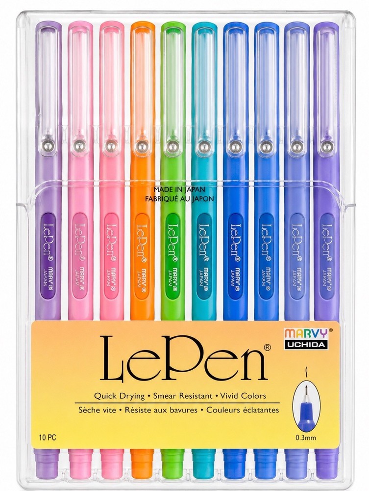 LePen 10 Pack Fine Point Pens Assorted Colors 0.3mm New Sealed Marvy Uchida