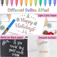 Doodle Dazzle Markers Double Line Outline Pens, 12 Colors Self Outline Metallic