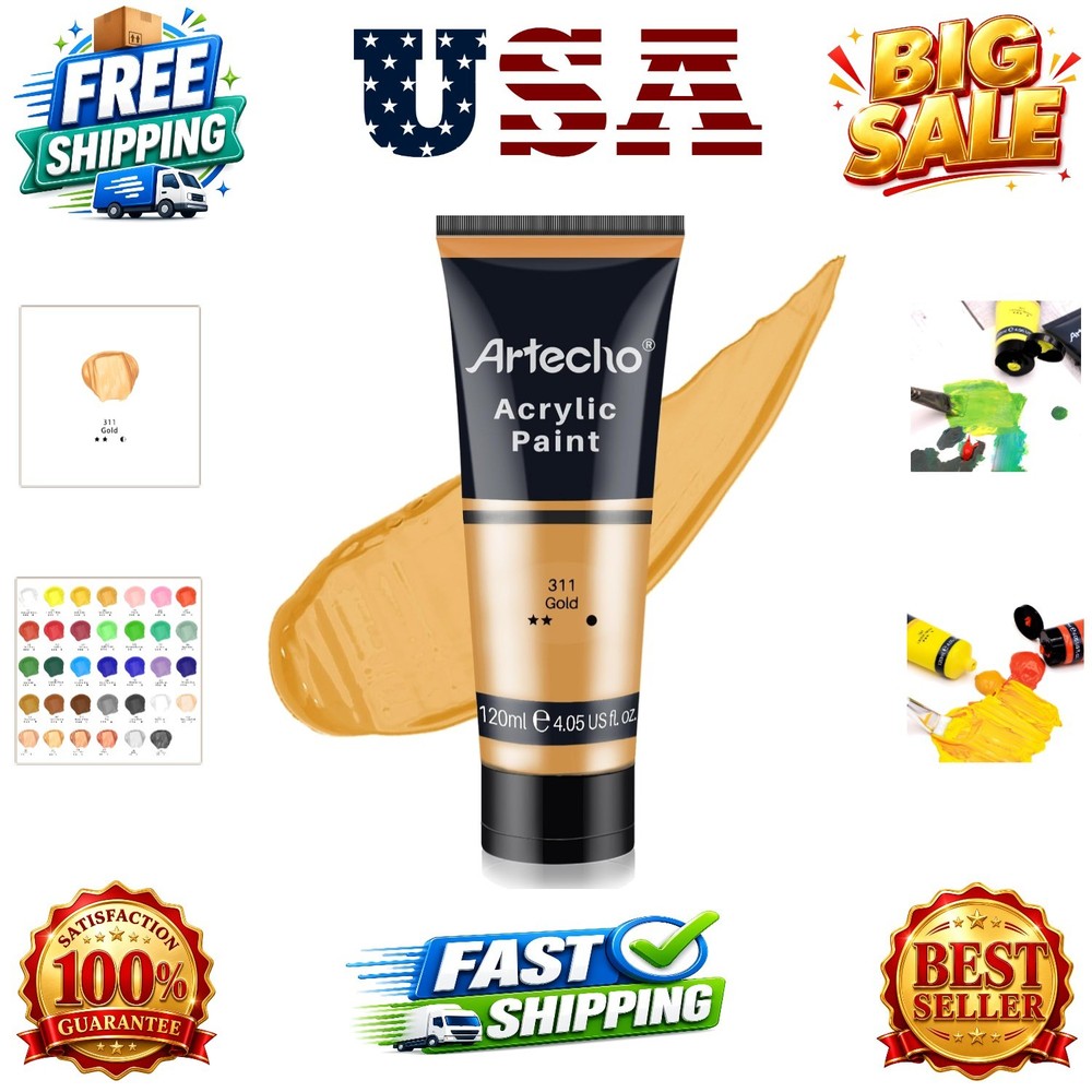 Gold Acrylic Paint, Gold Paint 120ml / 4.05oz Tubes, Art Craft Paints for Can…