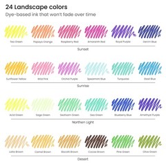 Felt Tip Pens Set Of 24 Landscape Brush Tip Calligraphy Pens Dyebased Ink
