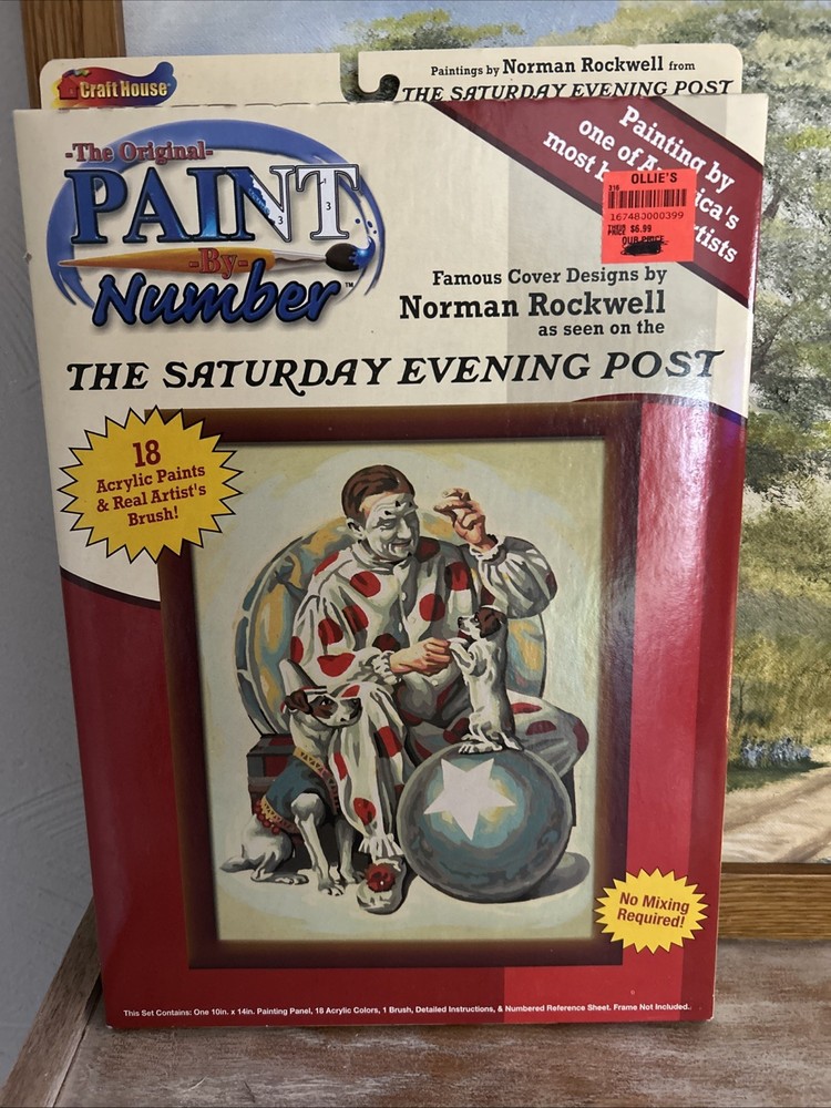 Paint By Number Kit Between Acts Clown Puppy Normal Rockwell Sat Evening Post